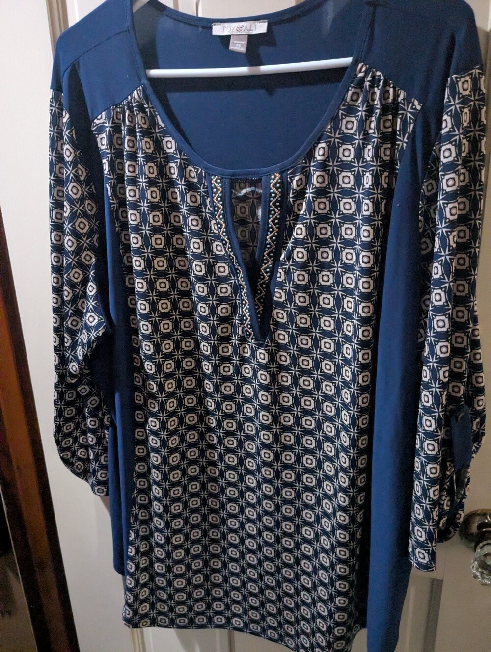 Apt. 9 Navy and Ivory Geometric Scoop-Neck Tunic